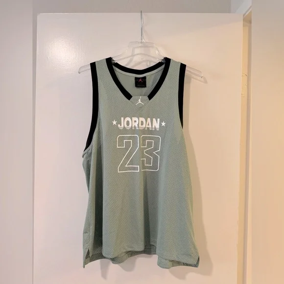 NWT jump man air Jordan Mesh Jersey in sage green and Black size large - Picture 1 of 4